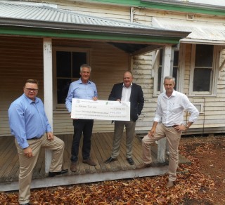 LR Shire Serpentine Jarrahdale President John Erren National Trust of Western Australia CEO Julian Donaldson Peel Development Commission Chairman Paul Fitzpatrick and the Hon Tony Simpson MLA celebrate the funding commitment to the Mill Managers House at Jarrahdale J Kish