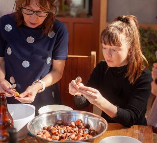 Roasting chestnuts for making a pasta sauce related image