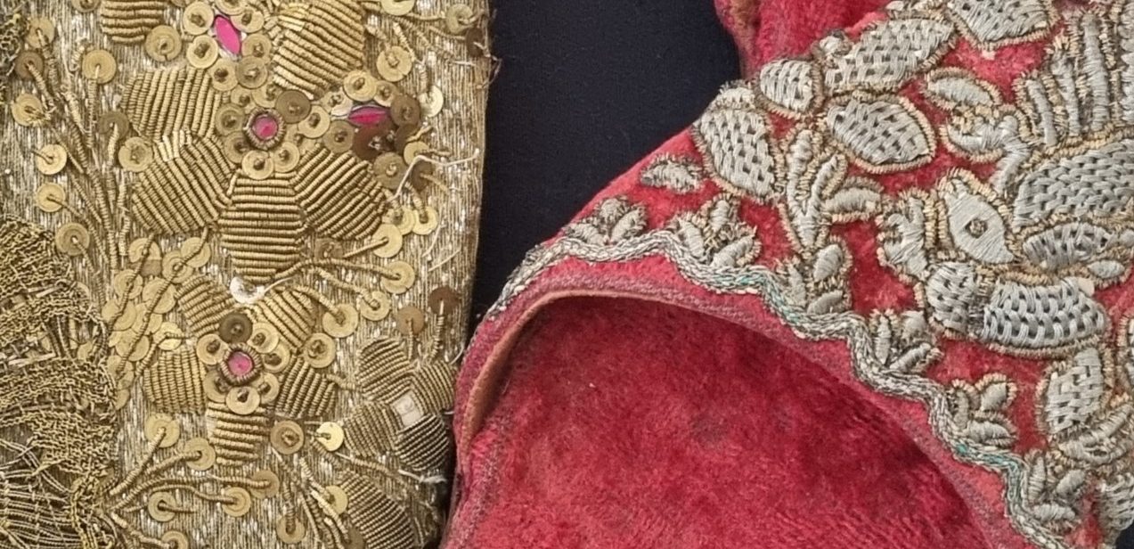 Embroidered shoes and 1830 embroidered Alsace cap