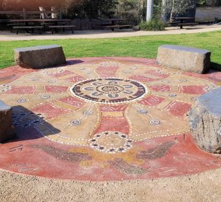 The Gathering Circle highlights the significance of the Wurundjeri Woi wurrung people and the connection it provides for the community to gather to connect to learn and share stories Artist Simon Thomson a Wurundjeri Woi wurrung Yorta Yorta woman ge stories related image
