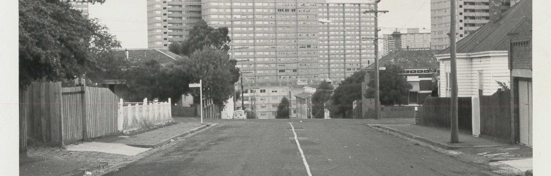 View of Debney Park flats looking East down Hill Street.
