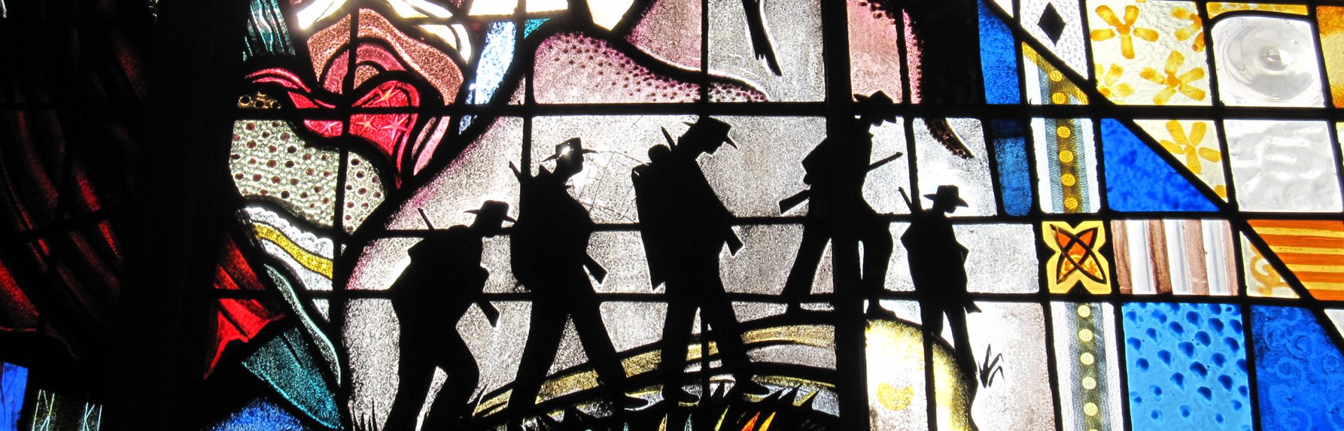 Alan Sumner, detail of Memorial window to 58/59 Battalion, St Brigid's Catholic Church, Mordialloc Vic.