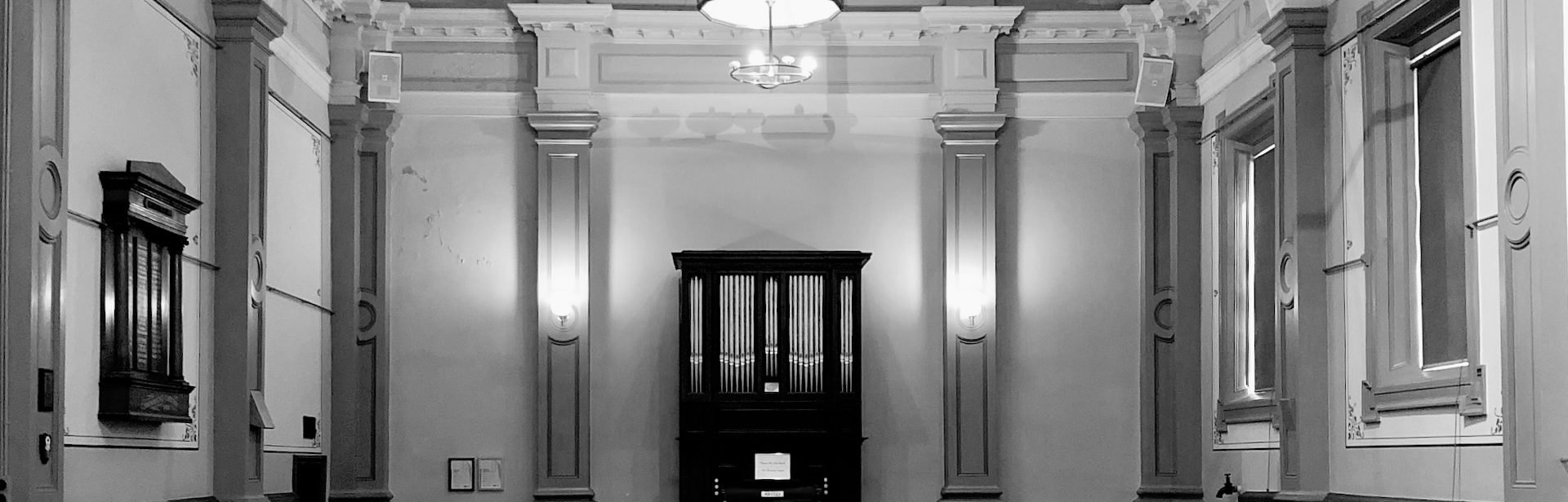 The neoclassical interior of Beechworth town hall, built 1859-60.
