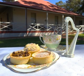 Teacup tarts and harp in front of the City of Gosnells Museum homestead related image